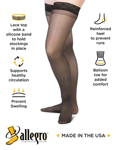 Image of Allegro Women's Thigh High Compression Stockings 20-30 mmHg Support Hose | Lightweight sheer fabric with lace-silicone stay-up band, reinforced heel and balloon toe for secure hold and daily comfort