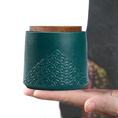 NS Online Green Small Urn Ashes Keepsake - 4.3 inches Ceramic Sharing Sea Wave Decorative Urns, Capacity 30 Cubic inches Memorial Funeral urn for Human, Pets - Qnty 1