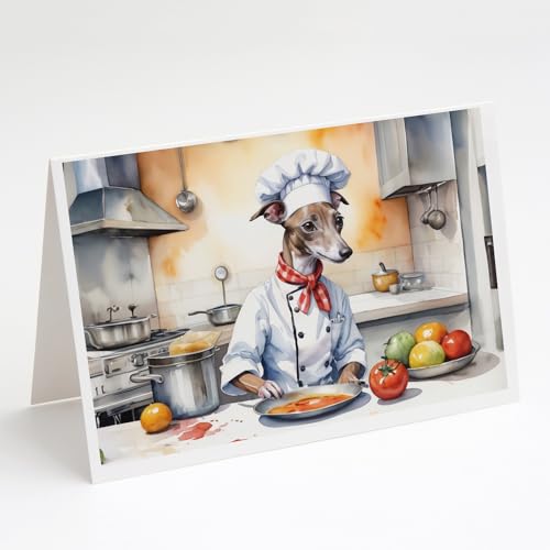 Caroline's Treasures Italian Greyhound The Chef Greeting Cards Pack of 8 Blank Cards with Envelopes Whimsical A7 Size 5x7 Blank Note Cards