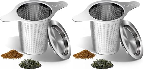 Yoassi Extra Fine 18/8 Stainless Steel Tea Infuser Mesh Strainer with Large Capacity & Perfect Size Double Handles for Hanging on Teapots, Mugs, Cups to Steep Loose Leaf Tea and Coffee (Pack of 2)