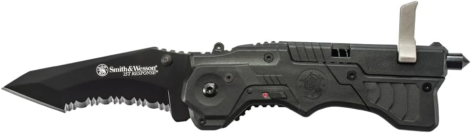 Smith & Wesson 1st Response M.A.G.I.C Folding Knife with Glass Breaker, Glass-Filled Nylon Handle, 3.4" Blade, Stainless Steel, For Survival, Tactical, and Everyday Carry