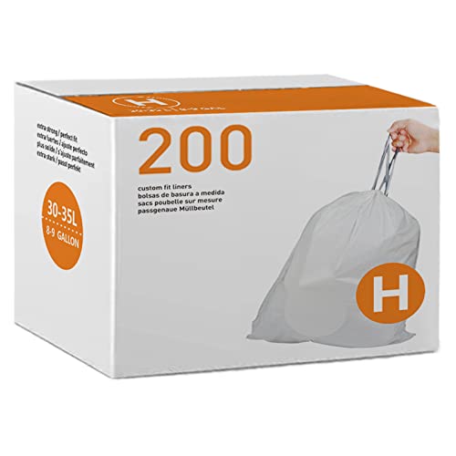 Code H 200 Count 8-9 Gallon Heavy Duty Trash Bags 1.2 Mil THICK Compatible with simplehuman Code H | White Garbage Can Liners Heavy Duty Plastic Trash Bags