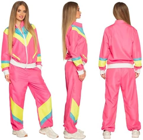 Boland Damski kostium Boland 88530 Kostium M dres treningowy w stylu lat 80. z kieszeniami, kurtką i spodniami, kombinezon kempingowy, do joggingu, wielokolorowy, S UE