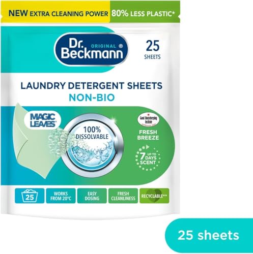 Dr. Beckmann Magic Leaves Detergent Sheets | 2 Pack | 25 Sheets Each, Bio & Non-Bio, Fresh Scent, Eco-Friendly with 80% Less Plastic | Customise for More Options - Image 5