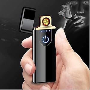 STXXOR LR-1 Electric USB DEL-08 Touch Lighter for Smoking Rechargeable Windproof Slim Coil Lighter with Smart Fingerprint Sensor Double Side Ignition Lighter Cigarette Stylish (Black)