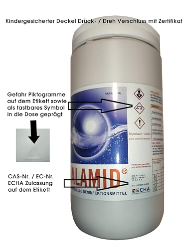 HALAMID - DAS ORIGINAL! CHLORAMIN-T - Professionelles Desinfektionsmittel gegen Viren, Bakterien, Pilze und einzellige Ektoparasiten, wie Giardien bei Hund und Katze, 1kg Eimer