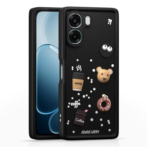 Image of Bintage Cute Fun Taddy Cartoon 3D Ball Bear Milk Cake Coffee Silicon Case Full Body & Camera Protection Back Cover Compatible for Oppo A6s 5G - Black