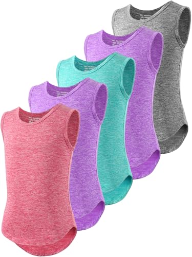 Image of 5 Pack Girls Athletic Tank Tops Active Dry Fit Kids Activewear Basic Sleeveless Dance Top for Yoga Sports