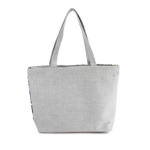 Topasion Initial Canvas Tote Bag With Zipper Inner Pocket, Reusable Grocery Shoulder Bag, Beach Bag Shopping Bag For Women (Colorful Leaves) #TOP2