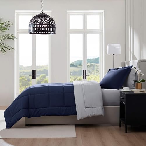 Nestl 7 Piece Twin XL Comforter Set – Navy Reversible Bed in a Bag – Complete Twin XL Size Bedding Set with Sheets, Set of 2 Down Alternative Pillows, Pillowcase and Sham by Nestl - Used condition - Image 8