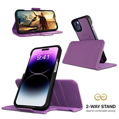 Image of dreem Fibonacci Compatible with iPhone 14 Plus Wallet case / 2-in-1 Shockproof case and Detachable Vegan Leather Folio, MagSafe Compatible, RFID Protection [Purple]