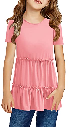 Image of Haloumoning Girls Crew Neck T Shirts Peplum Babydoll Tops Tees 4-15 Years | Girls T-Shirts, Casual Loose Tunic Tops, Cute Ruffle T Shirts, Short Sleeve Shirts, Long Sleeve Blouse
