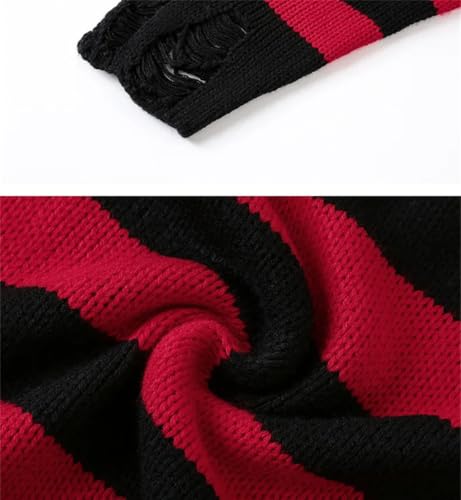 Men's Striped Punk Knit Pullover - Hollow-Out Loose Large Size Harajuku Streetwear Jumper 6