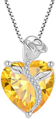 FJ Collier Pierre de Naissance pour Femme Argent Sterling 925 Collier Fleur Rose Coeur Bijoux Cadeaux pour Maman Épouse Femme Fille