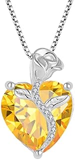 FJ Heart Birthstone Necklace for Women 925 Sterling Silver Rose Flower Necklace Jewellery Gifts for Women Mom Wife Girls Her