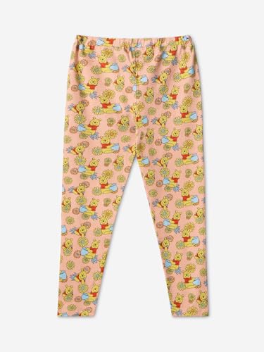 Image of The Souled Store Winnie The Pooh: Pot of Honey Girls Orange All Over Printed Cotton Leggings (2-8 Yrs)