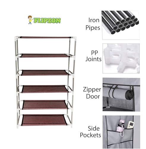 Image of FLIPZON | 5 Shelves Baby Foldable Wardrobe | Non-Woven Fabric Shelves | Brown