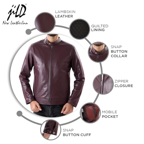Image of Jild Classical Single Piece Lambskin Leather Jacket Men - Everyday Wear Snap Tab Collar Men's Motorcycle Leather Jacket