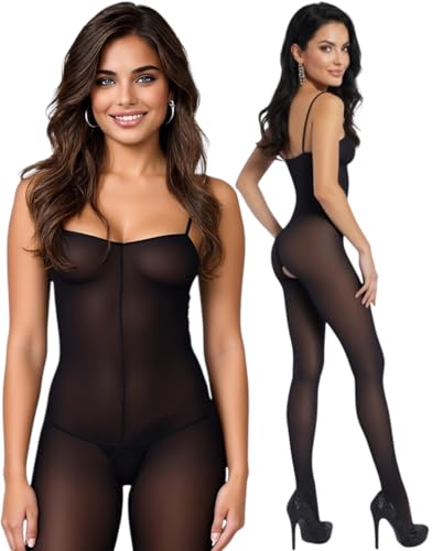 Image of ToBeInStyle Women's Assorted Bodystocking Sheer Opaque or Fishnet Crotchless Lingerie Bodysuit