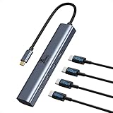 【Tragbares Design】: Dieser USB C auf USB C Hub wiegt nur 52 Gramm und kann getragen werden in Ihrem Rucksack, Ihrer Tasche, Ihrer Laptoptasche usw. Dieser USB C Splitter ermöglicht es Ihnen, Ihre wichtigen Daten mitzunehmen und schnell auf einer Vielzahl von USB C Geräten zu verwenden. Das Aluminiumgehäuse kann effektiv Wärme ableiten und verfügt über eine sehr gute Wärmeableitung.
