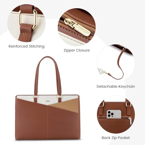 Image of LOVEVOOK Laptop Tote Bag for Women, Office Work Bag Briefcase fit for 15.6 inch Laptop, Large Capacity Teacher Computer Bag Handbag Brown /Apricot /Beige