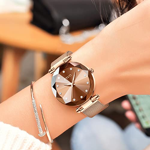 CIVO Womens Watch, Waterproof Ladies Watch, Analog Quartz Wrist Watches for Women Rose Gold Stainless Steel Mesh Strap Elegant Dress Designer Womens Watches Diamond Timescale Dial by CIVO - Image 7