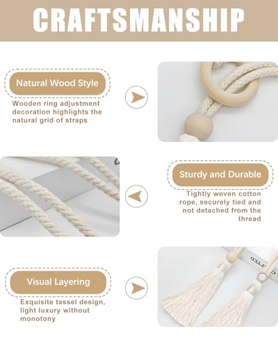 4 Pcs Boho Curtain Tiebacks Macrame Cotton Tassel Tiebacks Handmade Woven Rope Holdbacks with Leaf Design Beige Curtain Tassel Tiebacks for Indoor Outdoor Drapes Living Room Bedroom Patio Deco