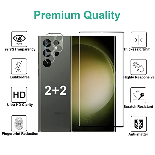 Corefyco Direct [2+2 Pack Galaxy S23 Ultra Screen Protector, 9H Hardness Tempered Glass, Fingerprint Support, 3D Curved, Hd Clarity, Anti-Scratch For Samsung S23 Ultra Glass Screen Protector #TOP1