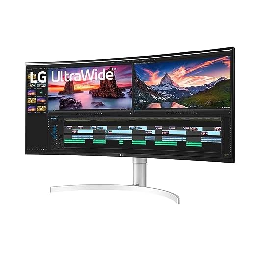 LG 38WN95C-W Monitor 38" 21:9 Curved UltraWide QHD+ (3840 x 1600) Nanio IPS Display, Thunderbolt 3, 1ms Response Time, 144Hz Refresh Rate, NVIDIA G-SYNC, AMD FreeSync -White/Silver