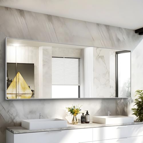 Image of COFENY 30x72inch Bathroom Mirror, Silver Rectangle Mirror with Thin Metal Frame, Large Rectangular Wall Mirror for Bathroom, Living Roomm, Hair Salon, Big Farmehouse Mirrors Hang Horizontal /Vertical