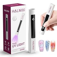 Halmai UV-Nagellampe für Gelnägel, kabellos und wiederaufladbar, mit LCD-Display, Augenschutz, fokussiertes Rotlichthärtung, Nagelstempel und magnetischer Katzenaugen-Effekt (weiß)