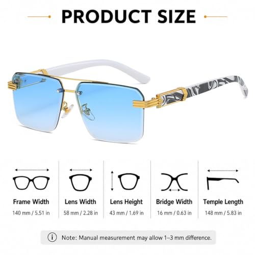 Image of Aviator Sunglasses for Men Women Half Frame Vintage Shades UV400