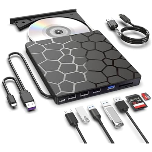 8 in 1 External CD DVD Drive USB 3.0 and Type-C Disc Reader Burner Player