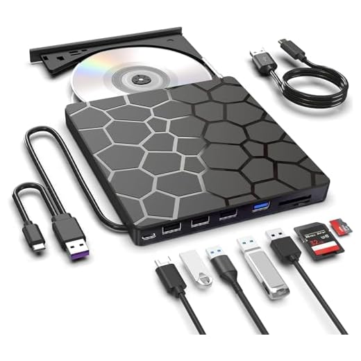 8 in 1 External CD DVD Drive USB 3.0 and Type-C Disc Reader Burner Player