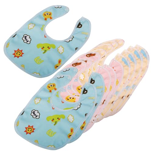 Zeltababy 10 Pack Waterproof Dribble Bib Snap Button Soft Absorbent Fabric For Drooling, Teething (Blue, Pink, Yellow) #TOP1