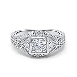 Blue Apple Co. Cubic Zirconia Size-5 Art Deco Ring Round CZ Leaf Filigree Design Split Shank Twisted Band Bridal Statement Wedding Engagement Rings For Women 925 Sterling Silver Gifts For Her