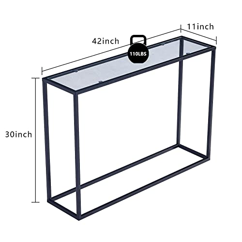 Wimarsbon 42” Tempered Glass Shelf Console Table, Narrow Console Table, Sofa Table, Entryway Table, For Hallway, Living Room, Entryway, With Metal Frame #TOP4