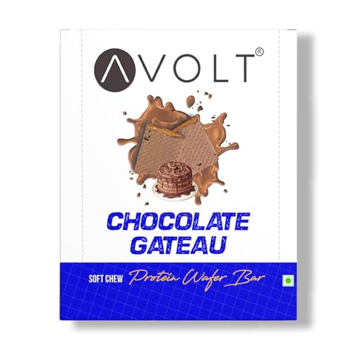Avolt Chocolate Gateau Protein Bars with 15.5g Protein | Pack of 6 x 50g each | High Energy Wafer Bars, No Added Sugar, Guilt-Free, Blend of Almond Paste, Fibre and Multigrains for Fitness & Immunity Booster