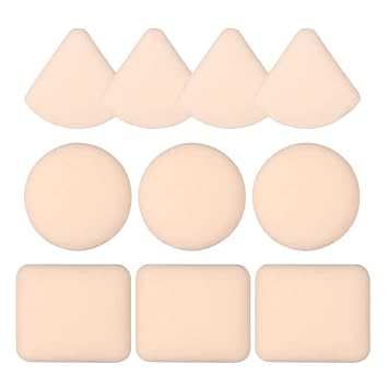 [10-Pack] Topwon Makeup Powder Puff, Face Sponge Puffs for Cosmetic Foundation, Dry & Wet, Fit All Skins, Under Eyes And Corners Beauty Blender Makeup Tool, Soft as Cloud Triangle/Round/Rectangle Powder Puff