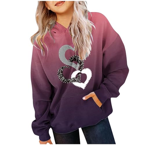 RKSTN Cute Hoodies for Teen Girls Trendy Preppy Hooded Sweatshirts Love Graphic Gradient Hoodie Tops with Pockets