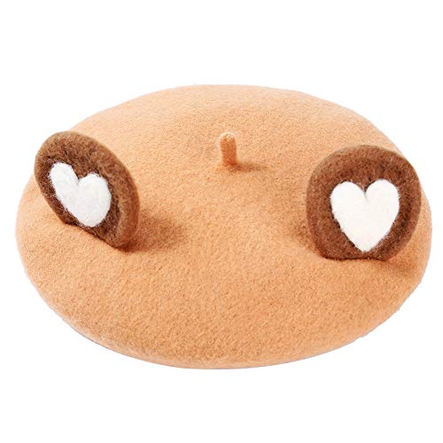 Zasy Wool Beret Hat Handmade Wool Felt Cartoons Beanies French Women Girls Cap (Bear Ears) #TOP1