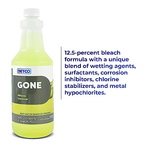 Detco Gone Instant Mold & Mildew Remover - 12.5% Bleach Industrial-Strength Cleaner, Stain Removal On Shower, Siding, Bathroom Tile, Grout, Trim, Boats, And Outdoor Furniture, 1-Quart Spray Bottle #TOP3