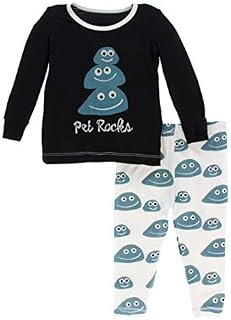 KicKee Pants Print Long Sleeve Pajama Set (2T, Midnight Pet Rocks)