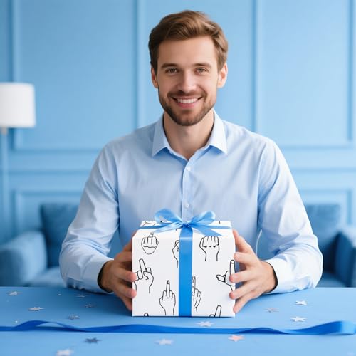 WRAPAHOLIC Adult Wrapping Paper Roll - Mini Roll - 17 Inch x 16.5 Feet - Finger Gesture Rude Birthday Gift Wrap Funny Wrapping Paper for Best Friend Birthday, Bachelor or Bachelorette party