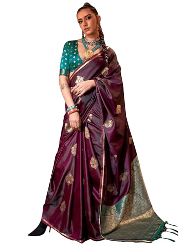 Image of AKHILAM Women's Satin Silk Bagh Printed Saree With Unstitched Blouse(KNTKLX391001 RJ Parent)