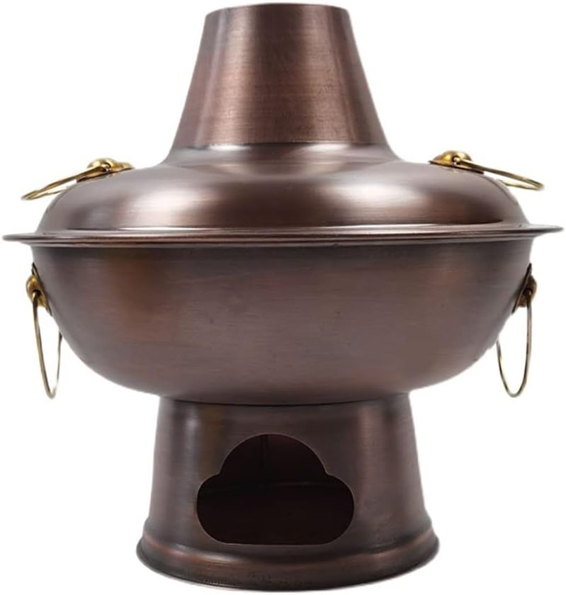 Chinese Hot Pot,Copper Hot Pot, Old Copper Hot Pot,Old Style Full Copper Hot Pot, Charcoal Heating, Suitable For Family Dinner, Friends Gathering, Camping, New Year Gift(38cm)