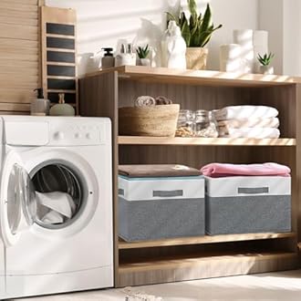 GhvyenntteS Large Fabric Storage Bins with 3 Handles, 15x11x9.6 Inch Storage Baskets for Shelves, Foldable Closet Storage Bins for Shelves, Closet Organizers and Storage Boxes 3 Pack