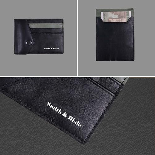 Image of Smith & Blake - Credit Card Holder Wallet for Men and Women -3 ATM Card Slots - Snap Button Pocket - Back Pocket - Black Premium Leatherette - Prospero