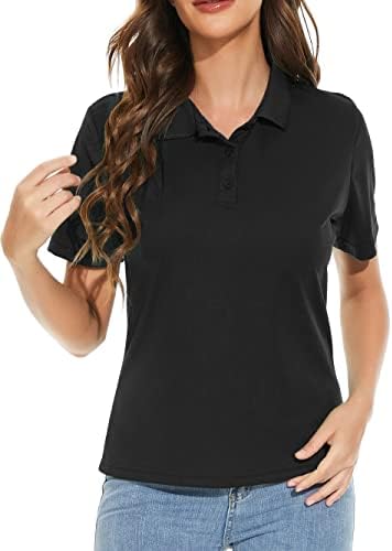 DSGSANO Women's Short Sleeve Polo Shirt Casual Sports Moisture Wicking Slim fit T-Shirt (XXL, Black)
