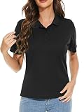 DSGSANO Women's Short Sleeve Polo Shirt Casual Sports Moisture Wicking Slim fit T-Shirt (XXL, Black)